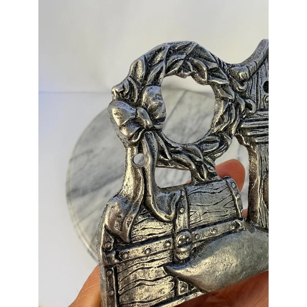 Vintage Pewter Finish Metal Key Rack - Country Cottagecore Swan Wall Hooks